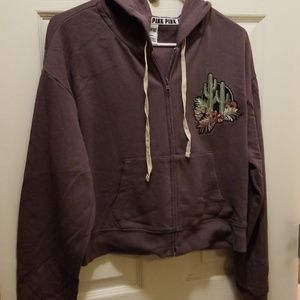 Pink cropped zip up hoodie